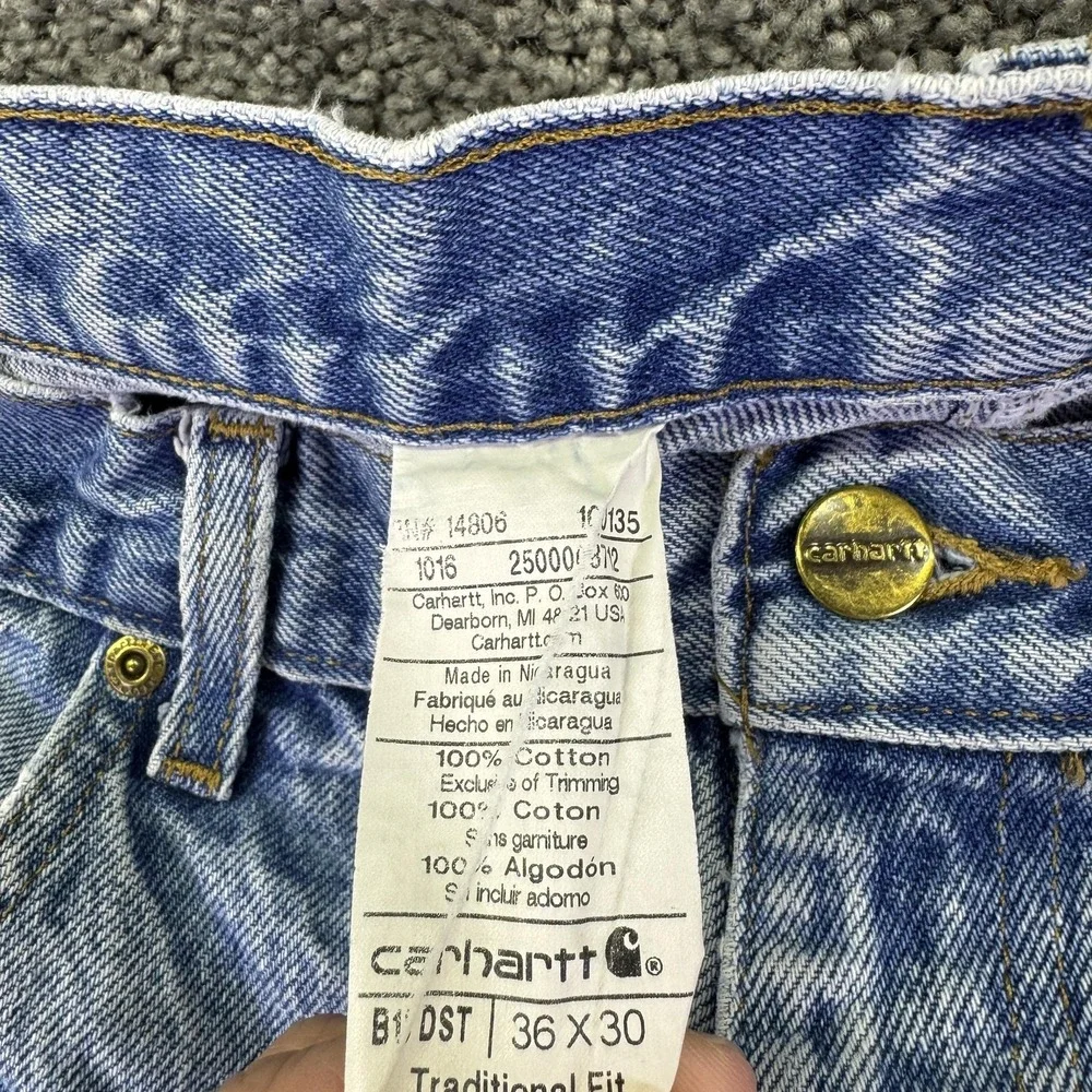 Carhartt Jeans Mens 36x30 Blue Straight Light Wash Denim Distressed Workwear